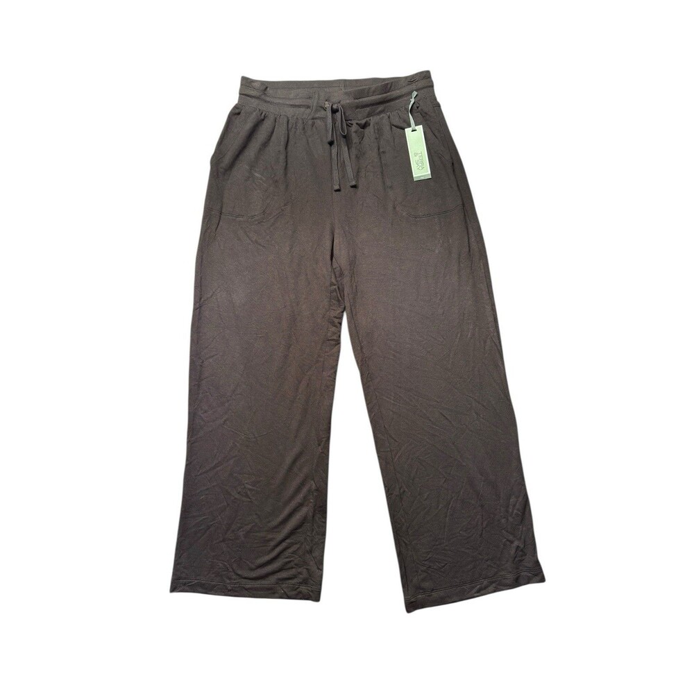 Terra Sky Womens 0X (14W) Wide Leg Knit Pants Black Drawstring Lounge Casual NWT